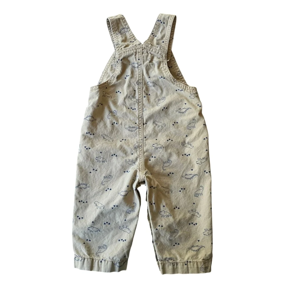 Just One You by Carter's Khaki Dinosaur Print Cotton Overalls, Baby Boys Size 9M